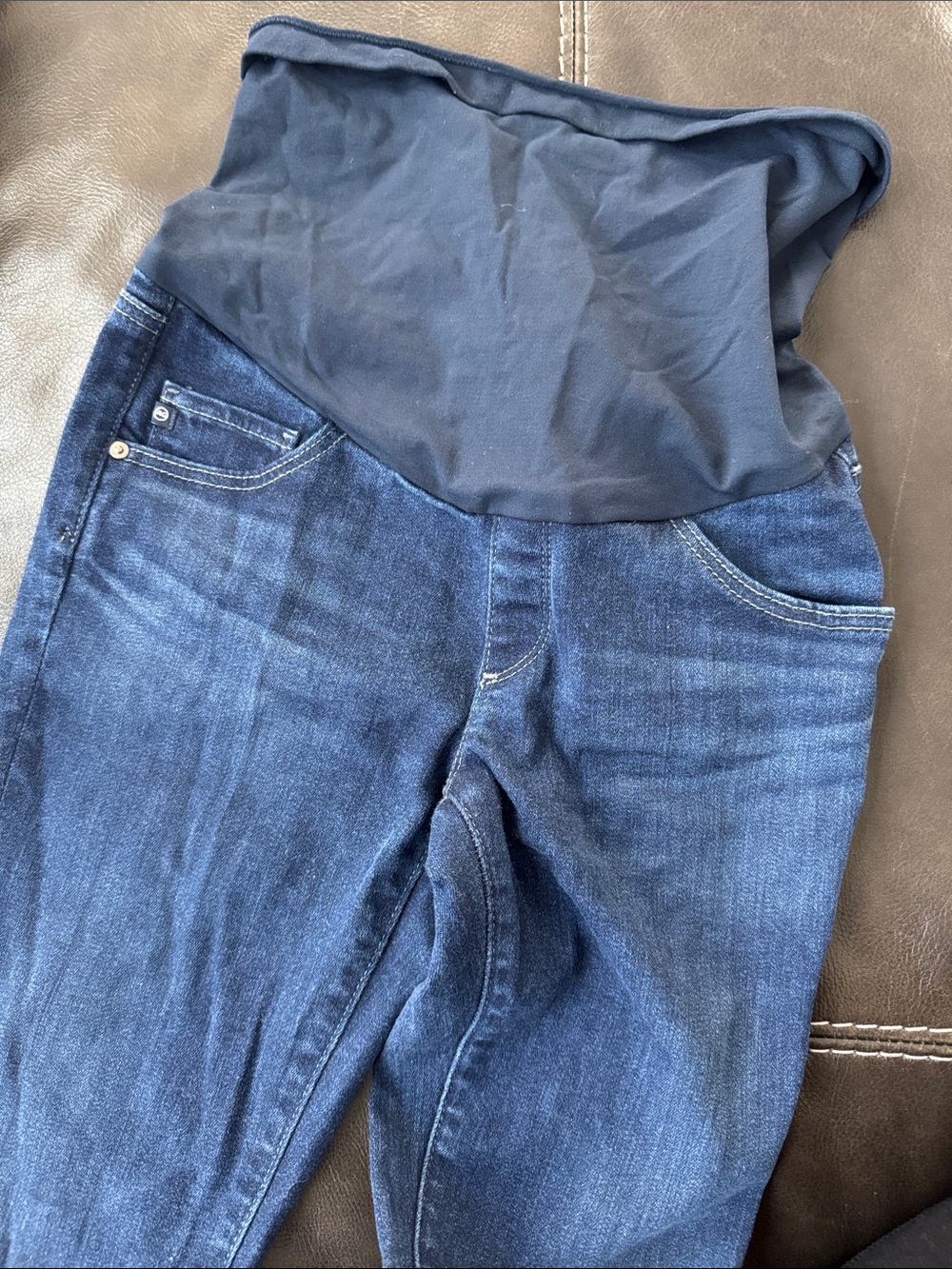 Ag Adriano Goldschmied Dark Blue Maternity Jeggings with Black Waist Panel
